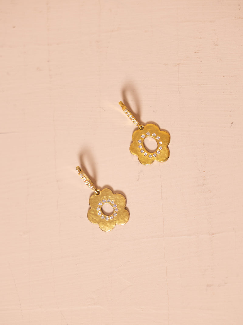 Small Daisy Hoop Earrings with Diamonds