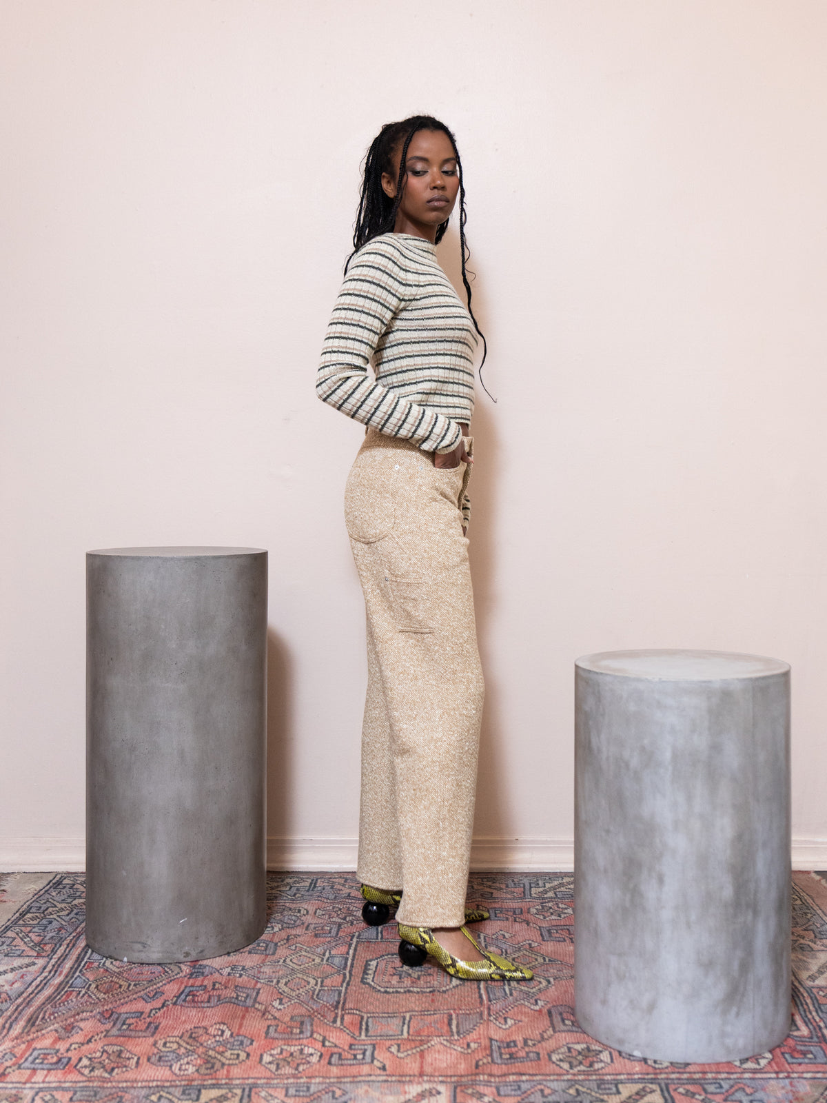 Rib Knit Boat Neck Top in Beige