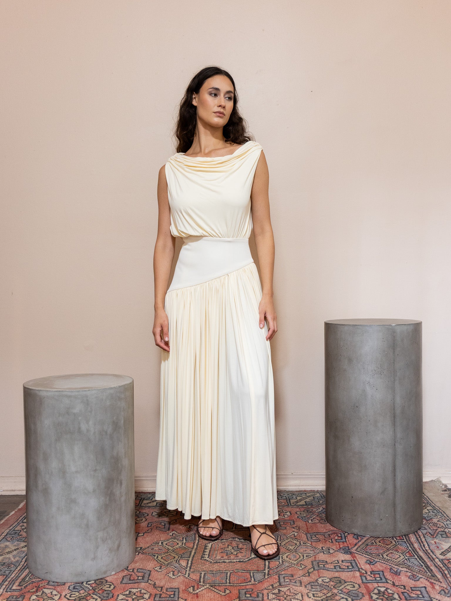 Gwen Drape Dress in Cream