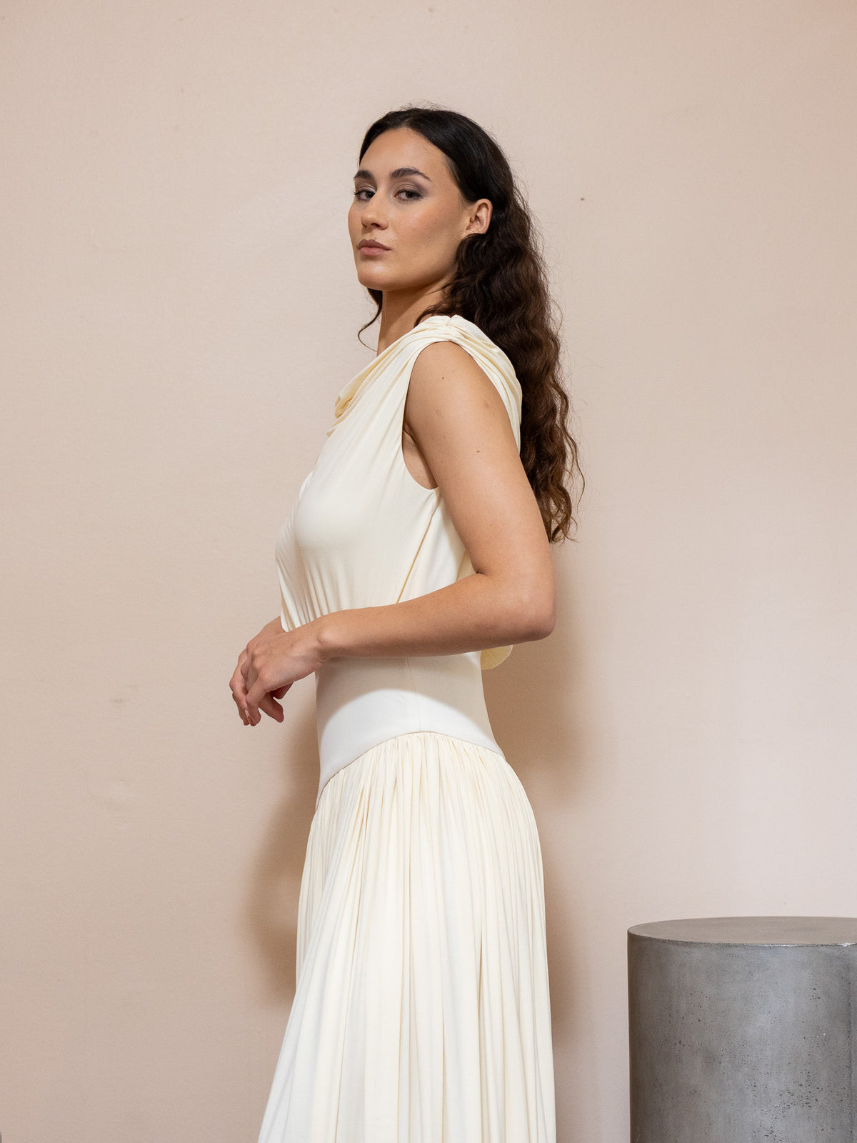 Gwen Drape Dress in Cream