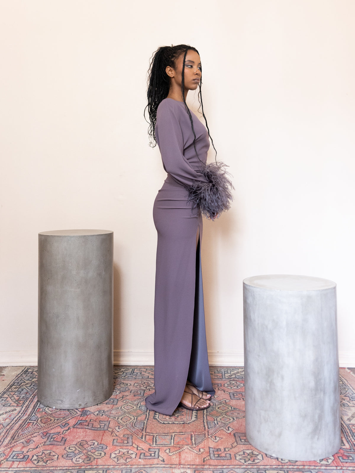 Off the Shoulder Gown with Feathers