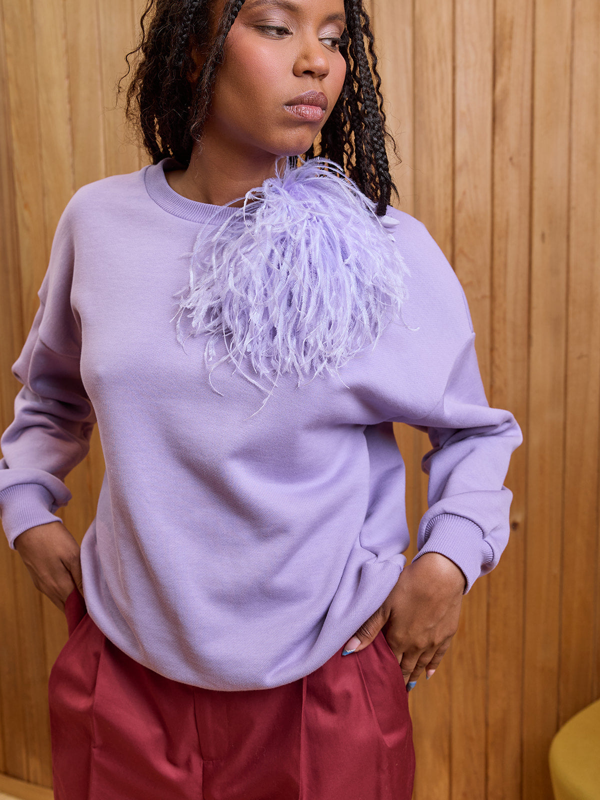 Meryl Ostrich Brooch in Lavender