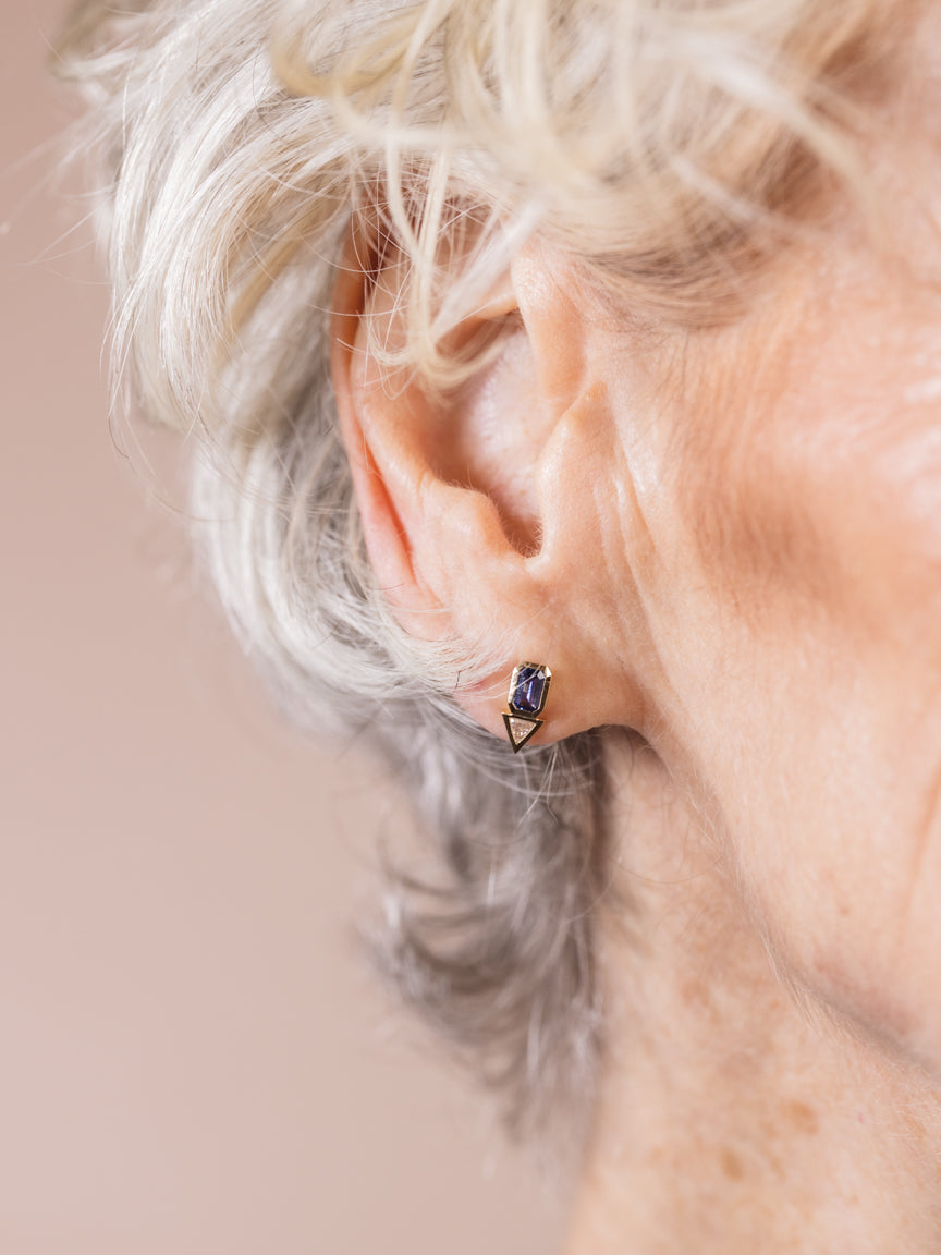 Sapphire & Trillion Diamond Earrings