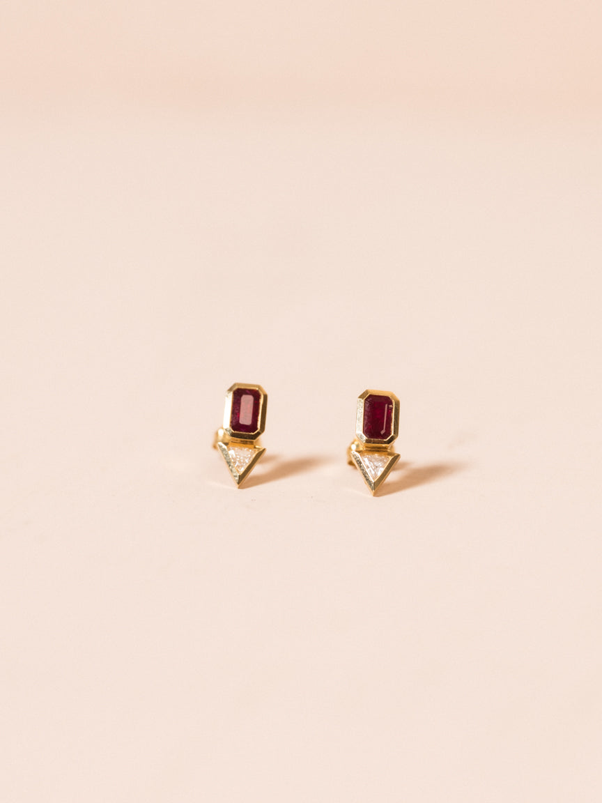 Ruby & Trillion Diamond Studs