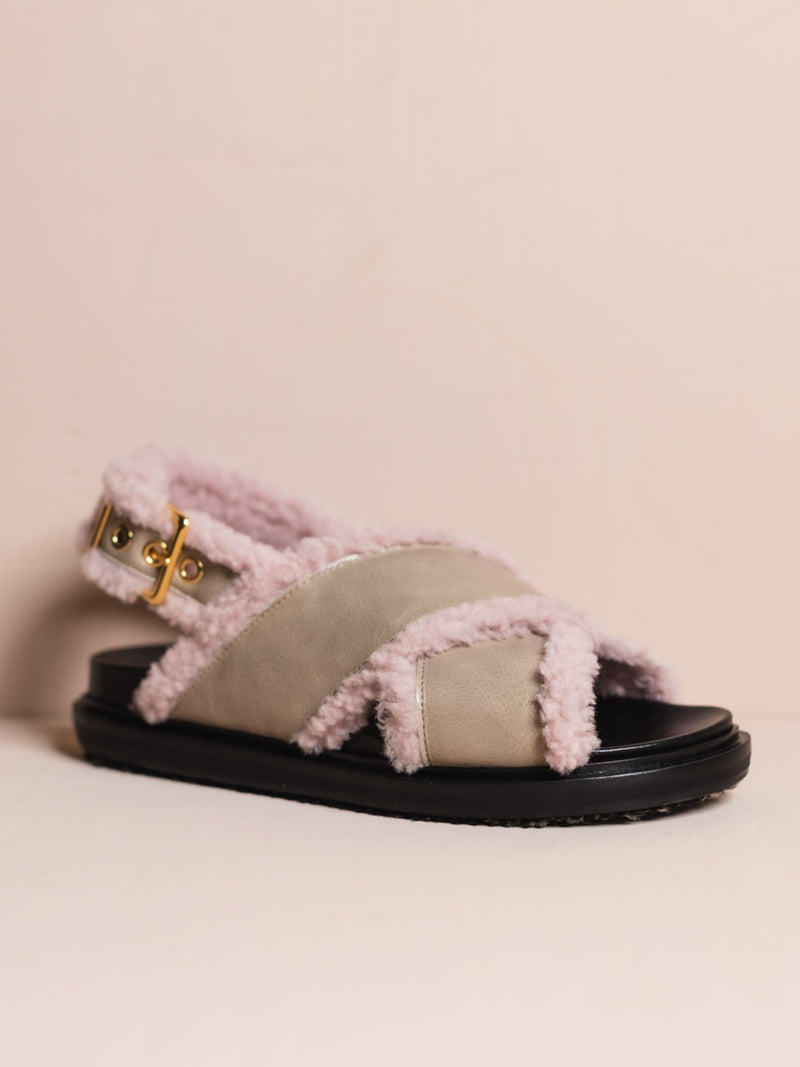 Pink Shearling Fussbett Sandals