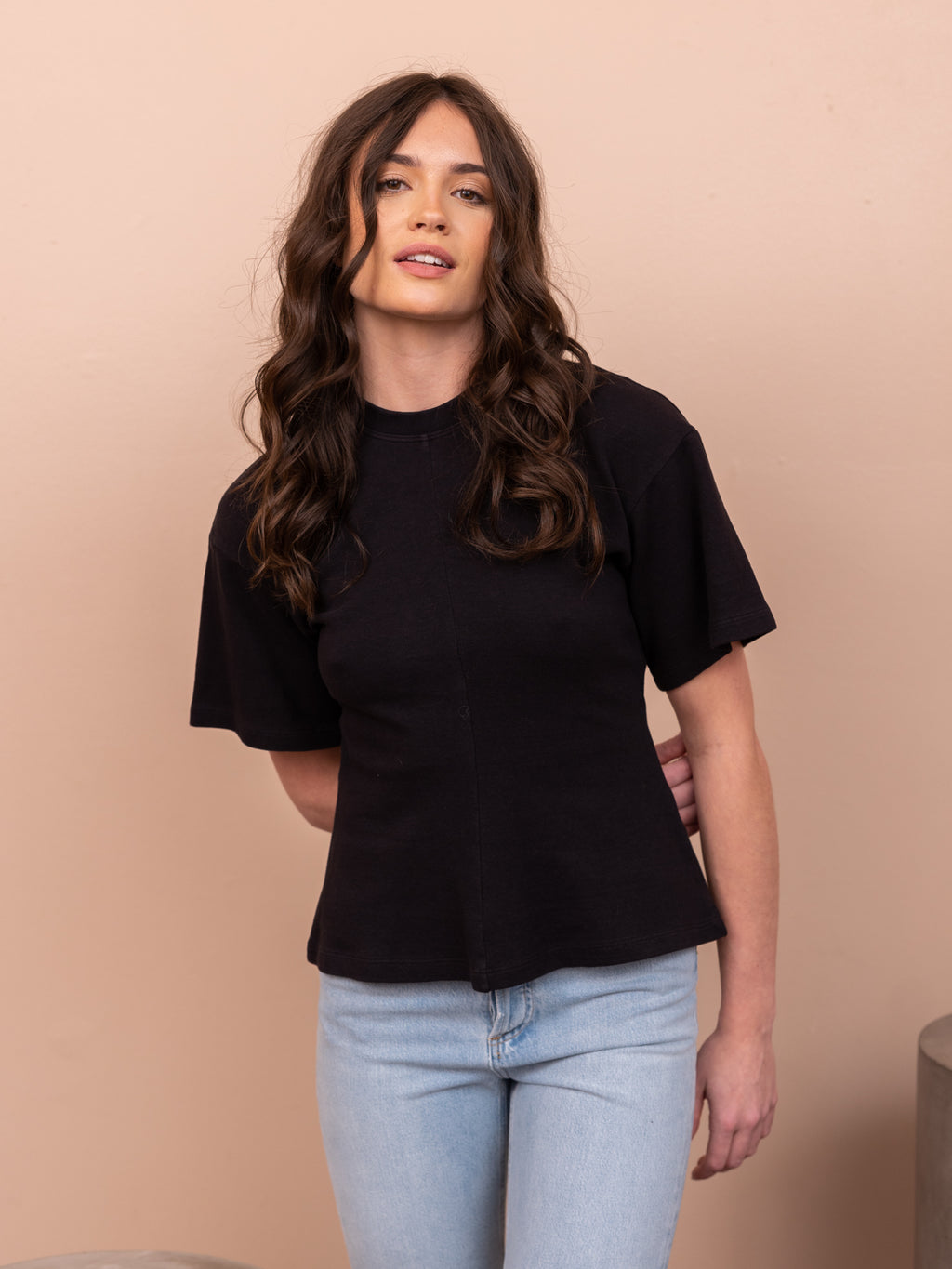 Eco Cotton Waisted T-Shirt in Black