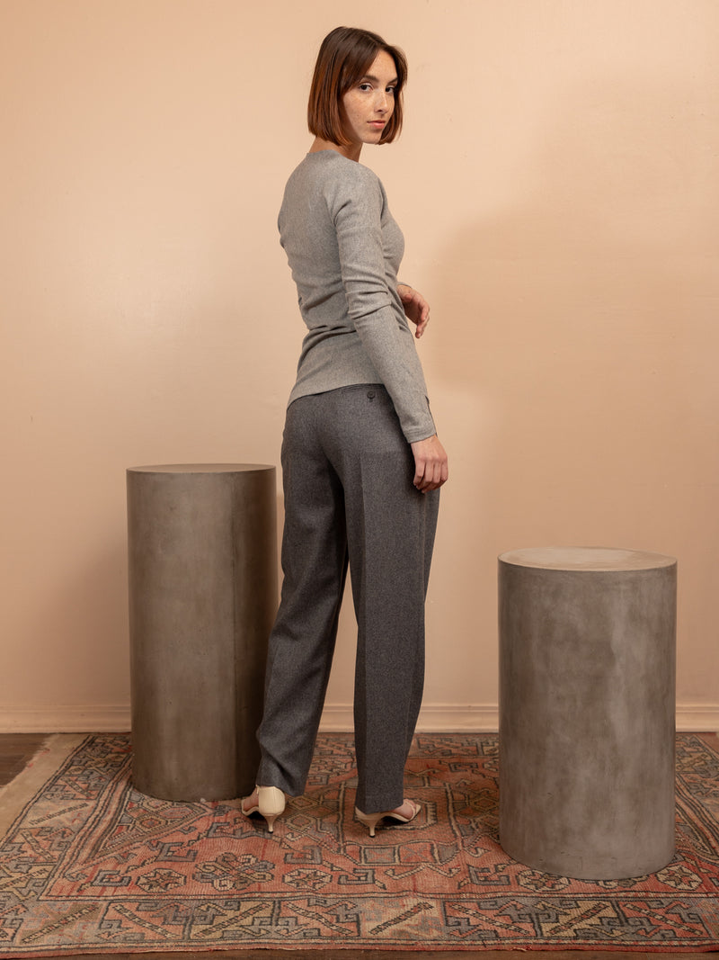 Double-Pleated Tailored Trouser in Gray