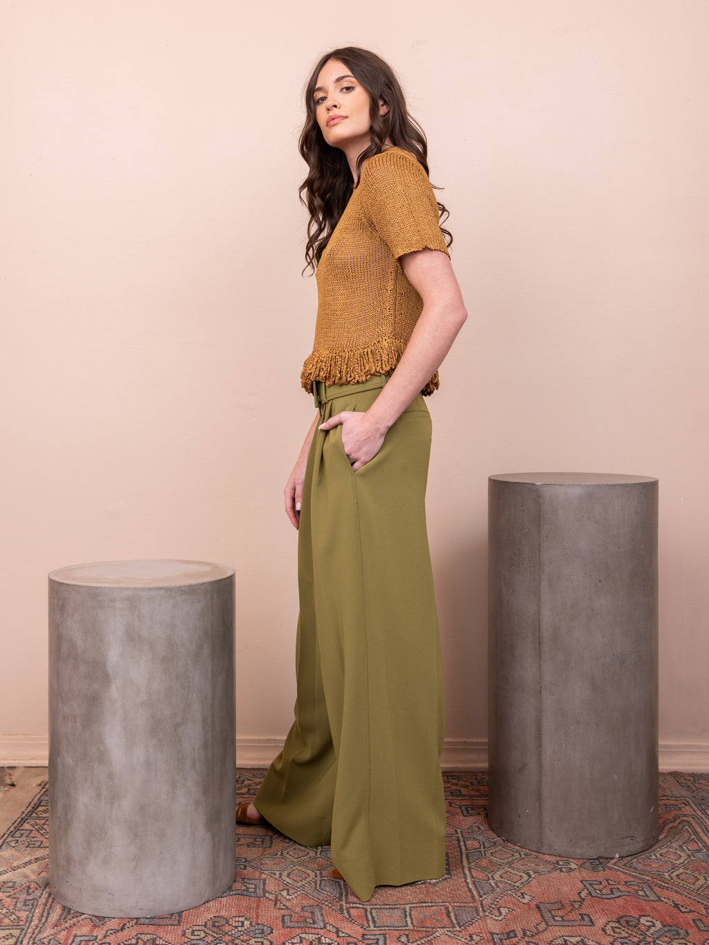 Crepe Pants in Olive