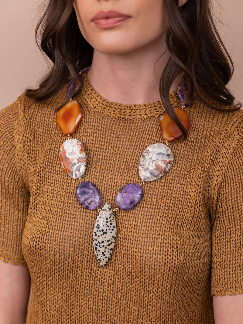 Lepidolite, Agate, and Jasper Necklace