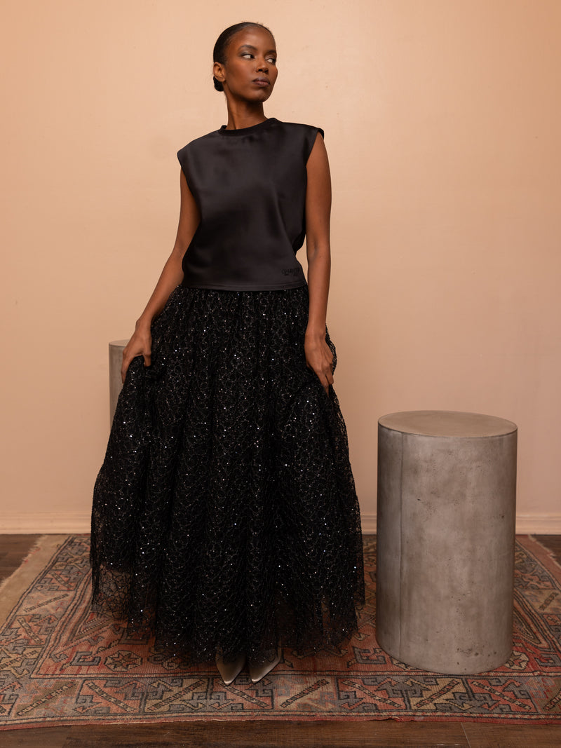 Black Embroidered Lemaire Tulle Skirt