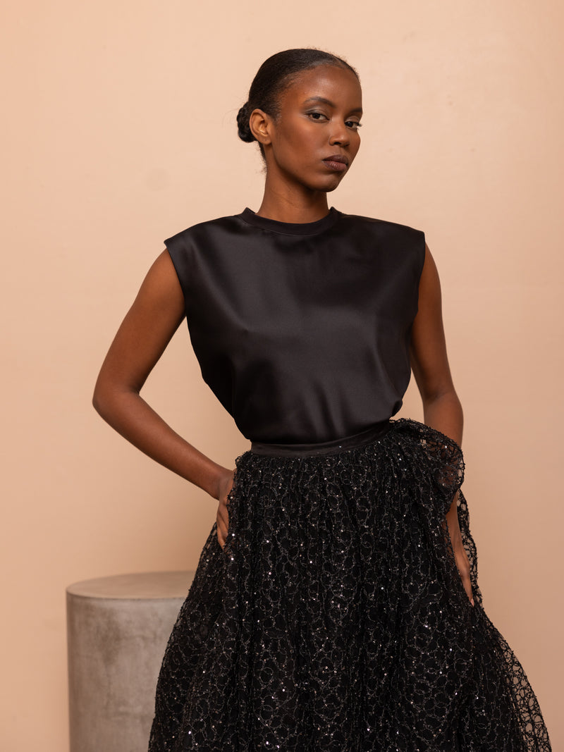 Black Embroidered Lemaire Tulle Skirt