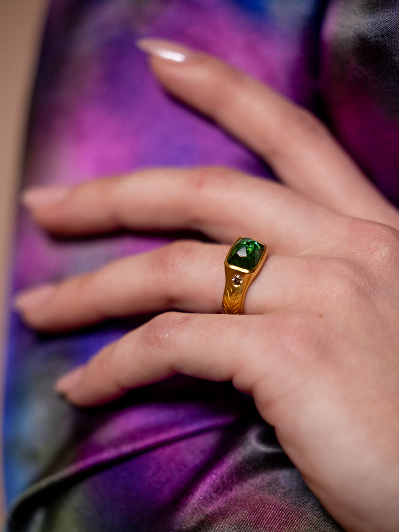 Green Tourmaline Olive Branch Ring