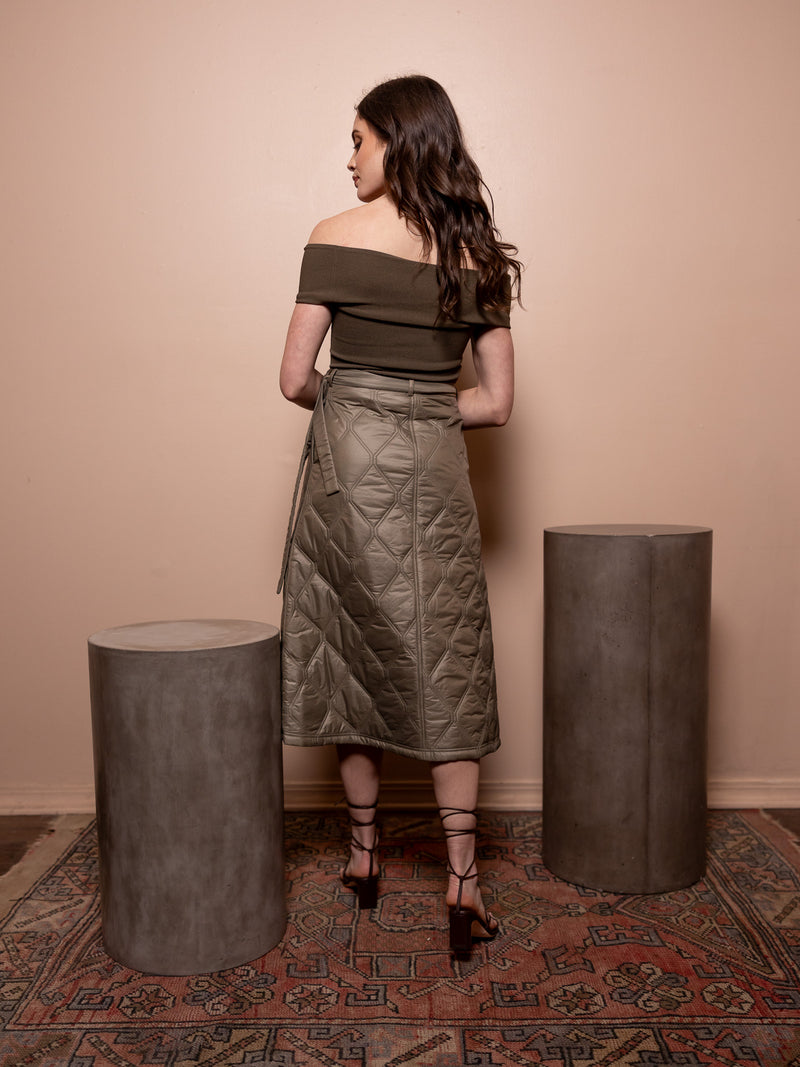 Shiny Quilt Midi Skirt