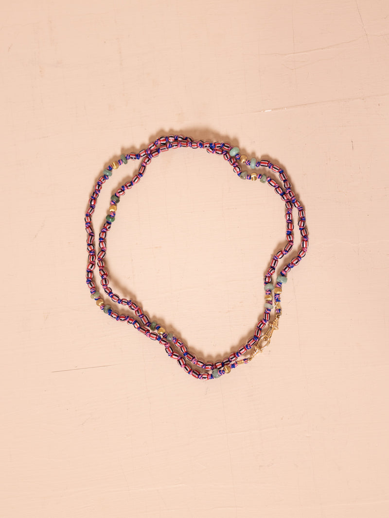 73cm Mauli Ghana Beads in Pink & Blue