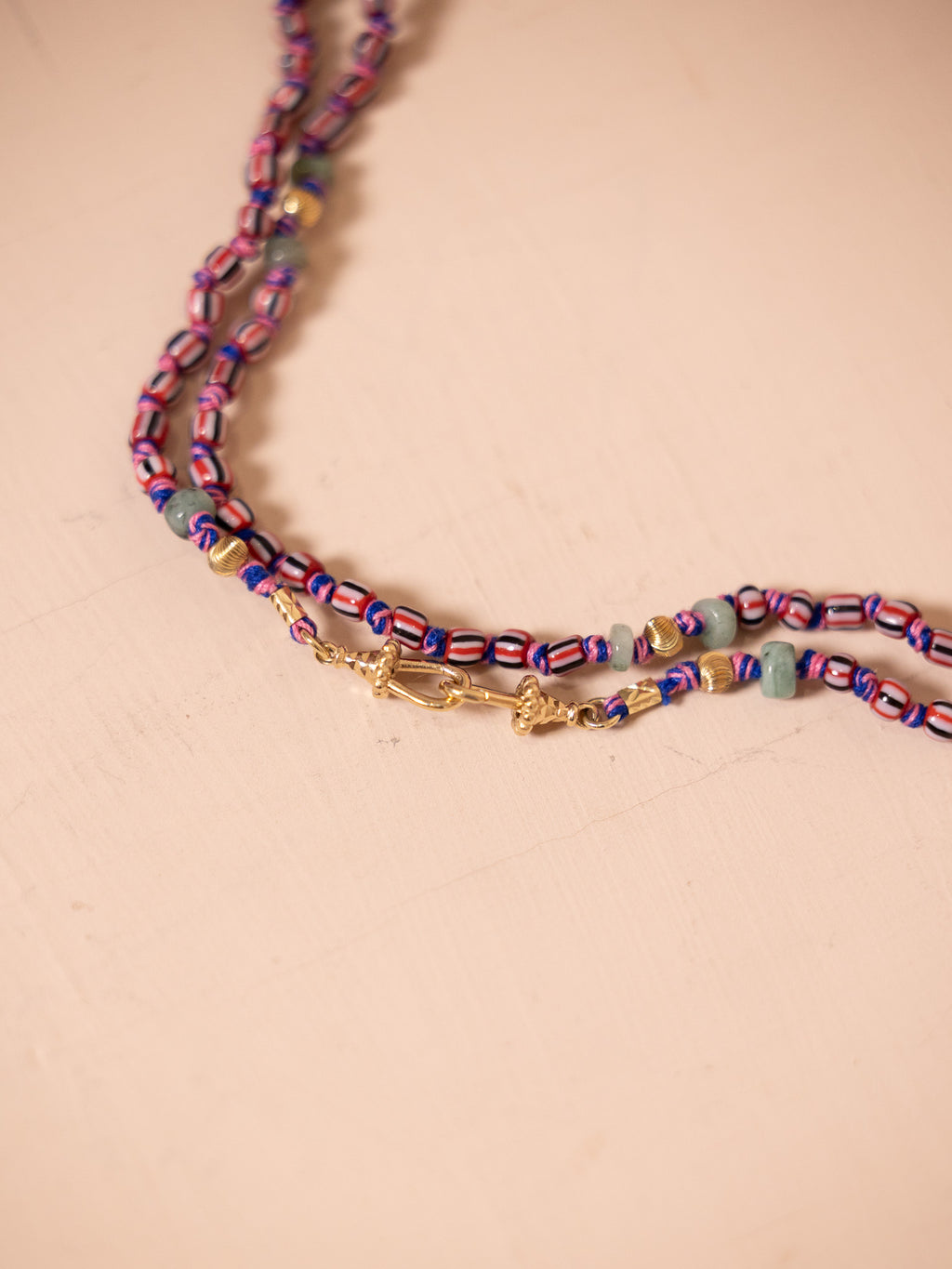 73cm Mauli Ghana Beads in Pink & Blue