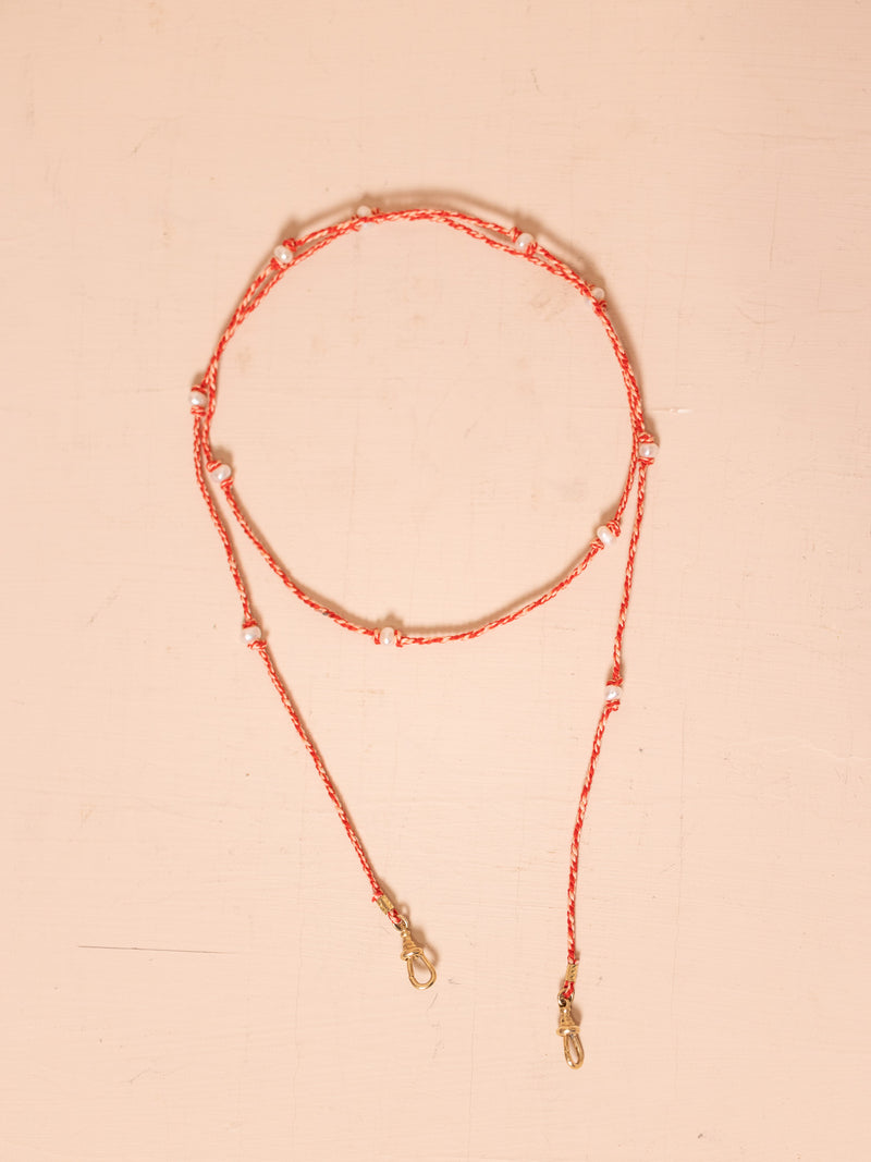73 cm Mauli Pearl Necklace in Red & Orange