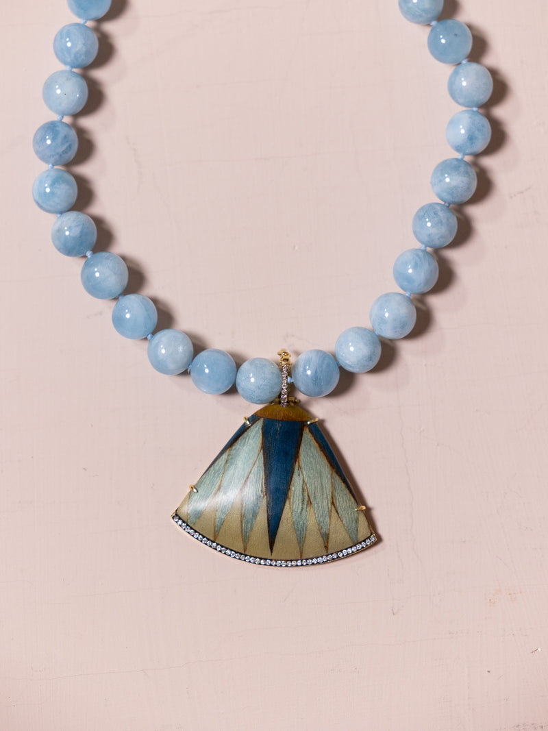 Marquetry Blue Leaf Necklace