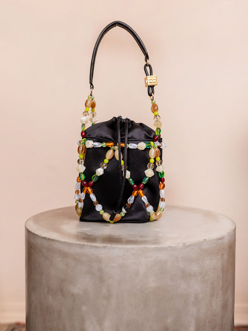 Party Line Beaded Bag in Black