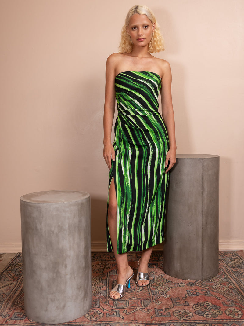 Painted Striped Strapless Dress