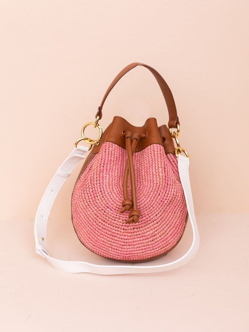 Color Blocked Pudding Bag in Pink and Red