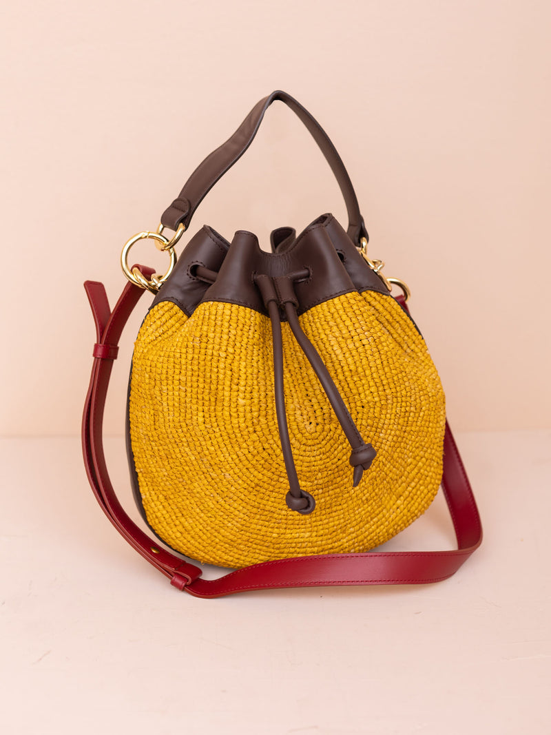 Color Blocked Pudding Bag in Yellow and Tan