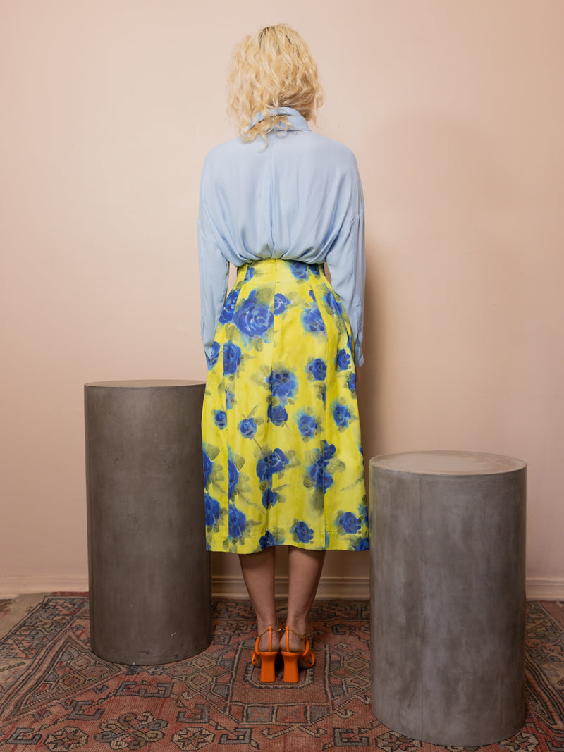 High Waisted Midi Skirt in Lemon