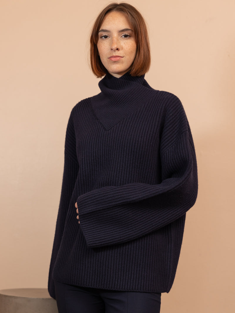 Wrapped-Neck Knit in Navy