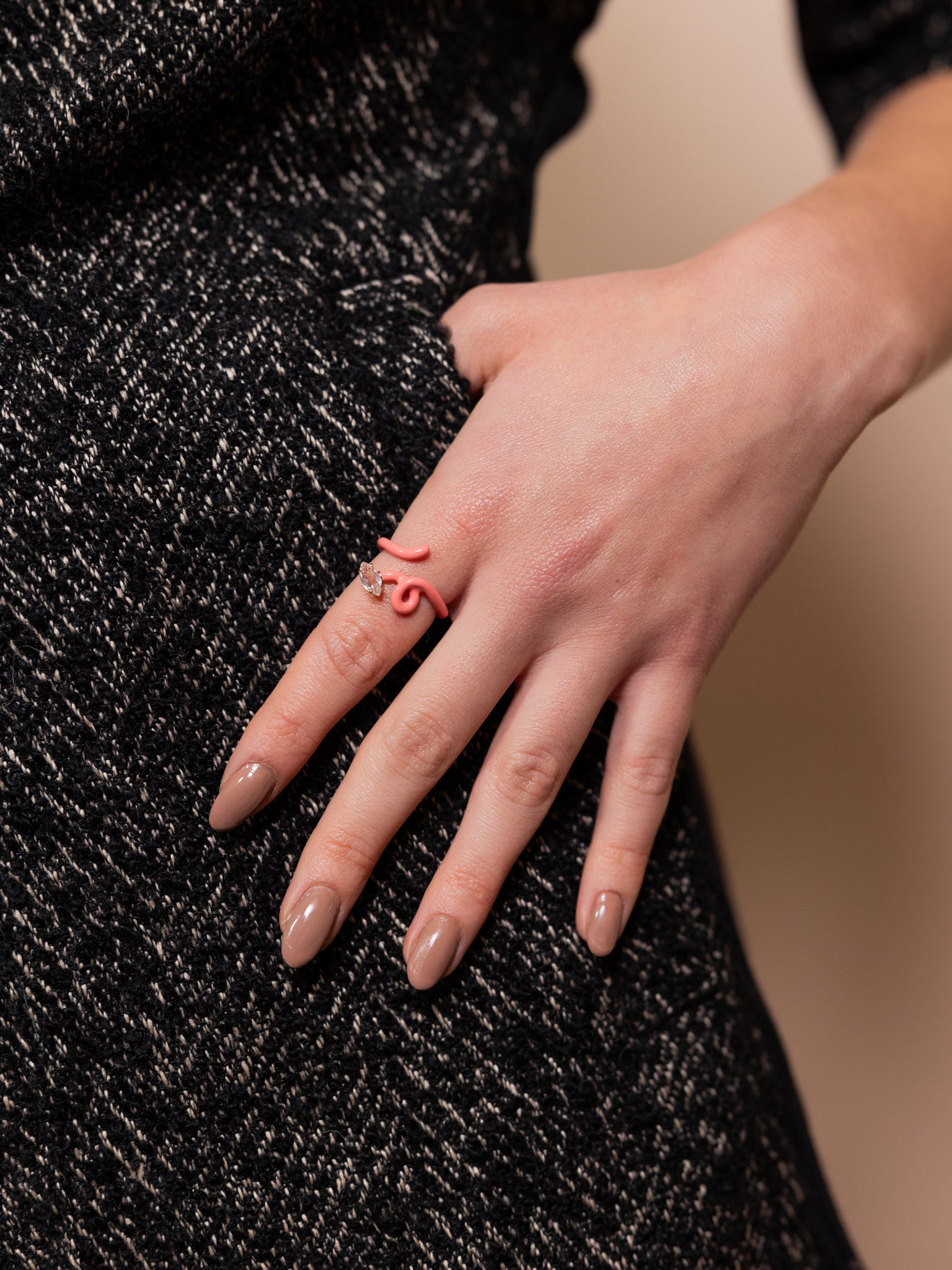 Baby Vine Tendril Ring in Coral