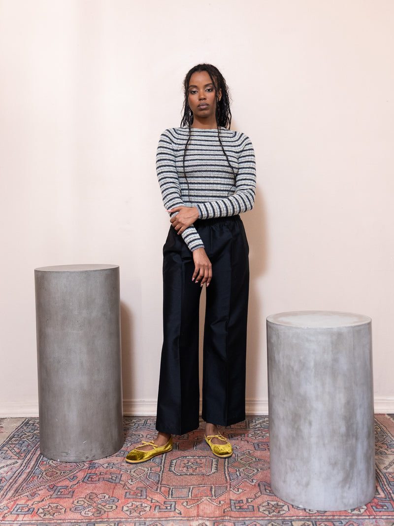 Rib Knit Boat Neck Top in Gray