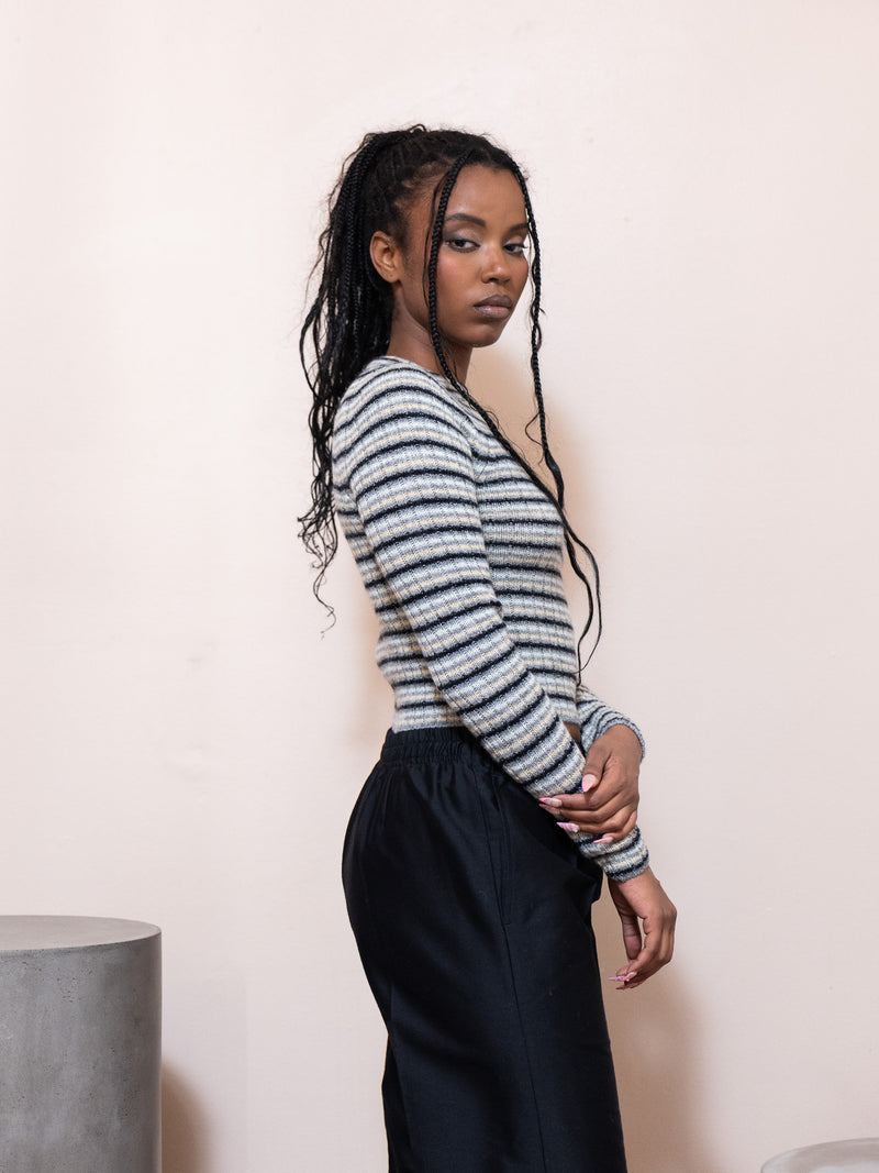 Rib Knit Boat Neck Top in Gray – PILOT / POWELL