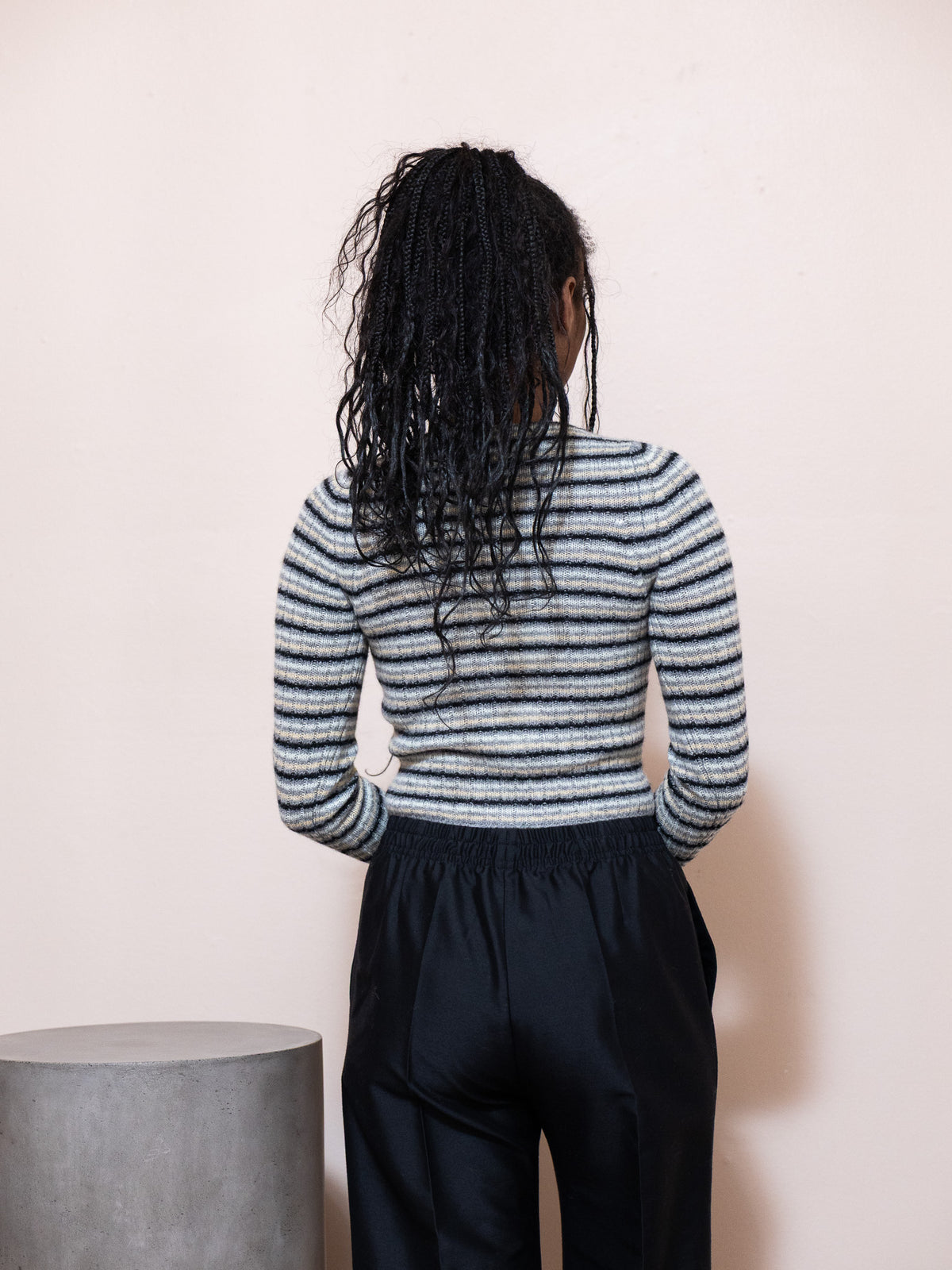 Rib Knit Boat Neck Top in Gray