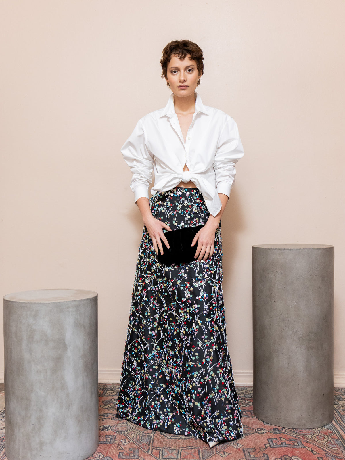 Serena Gathered Clutch in Black