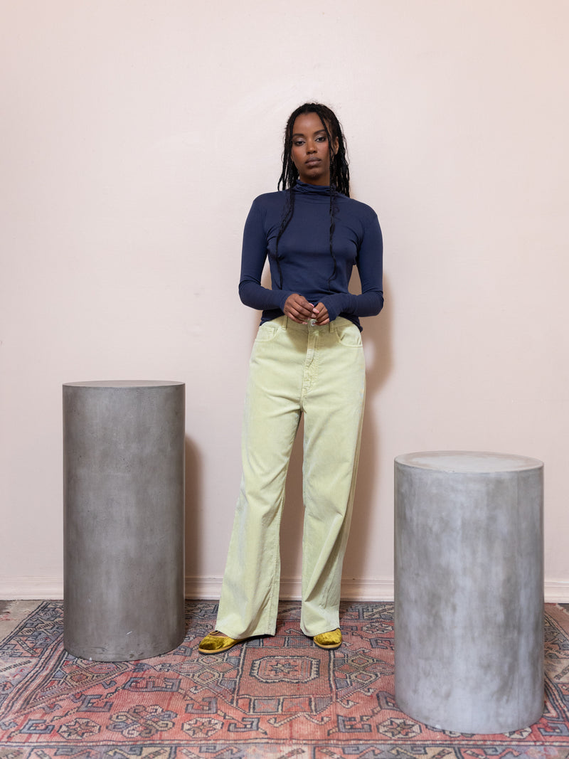Sheer Rib Turtle Neck Tee in Navy