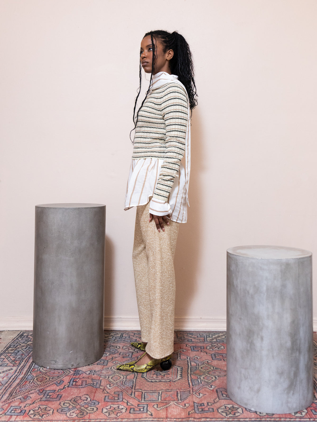 Rib Knit Boat Neck Top in Beige