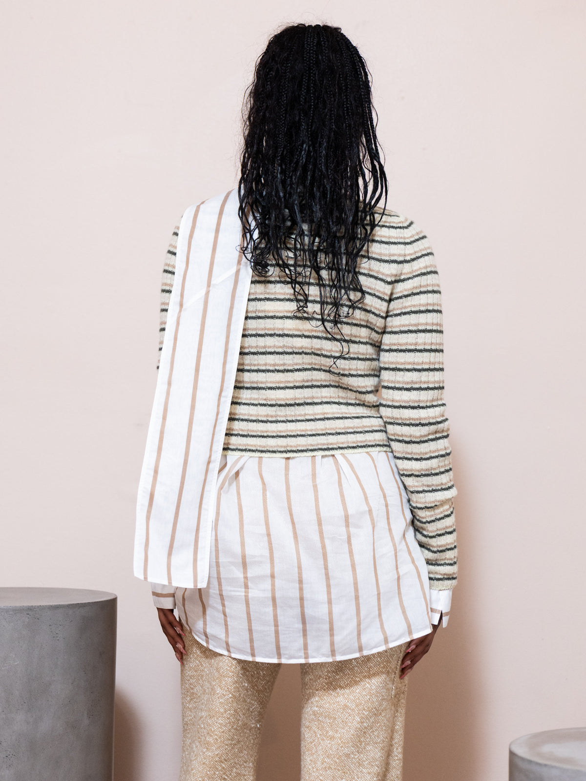 Rib Knit Boat Neck Top in Beige