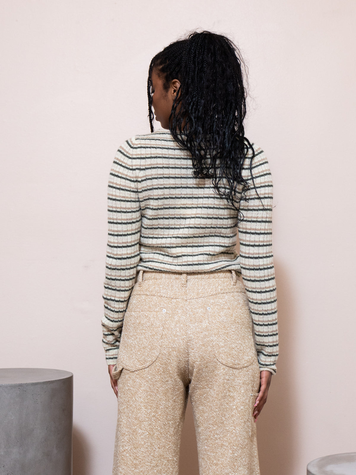 Rib Knit Boat Neck Top in Beige
