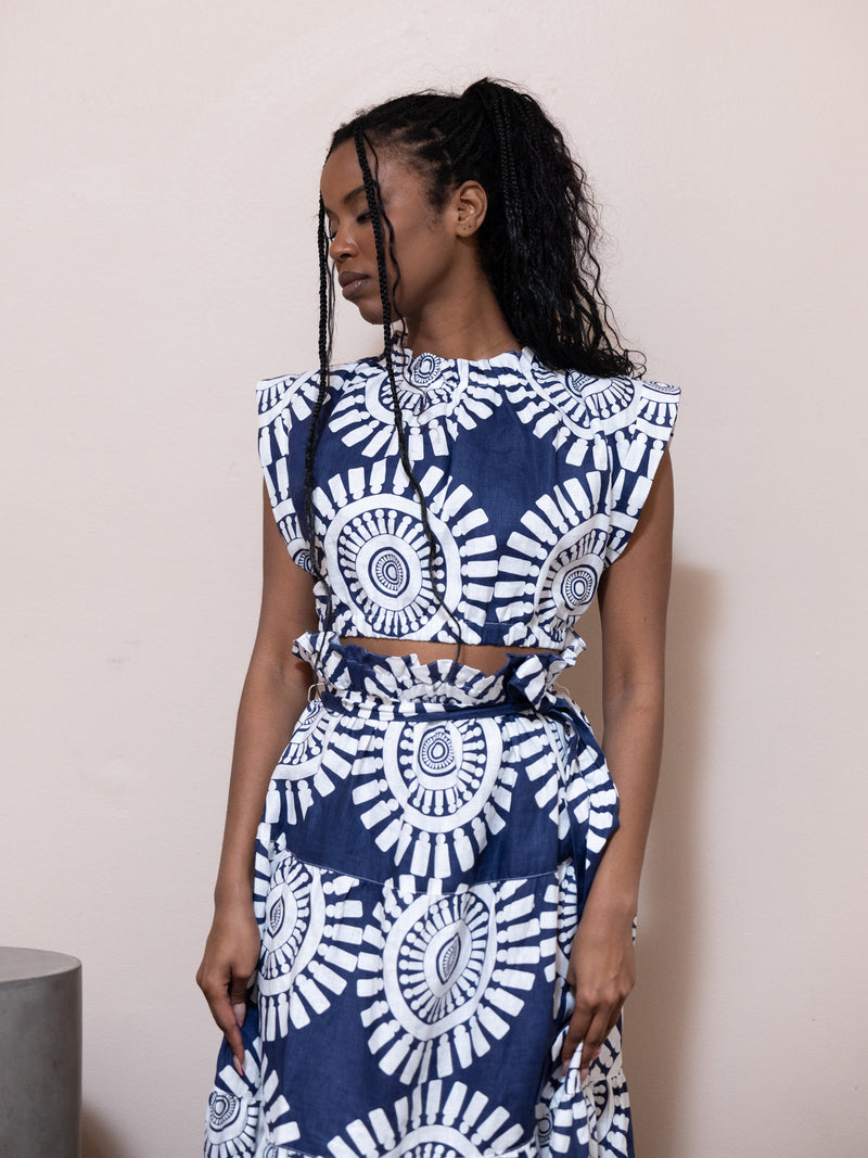 Muna Ruched Crop Top in Navy