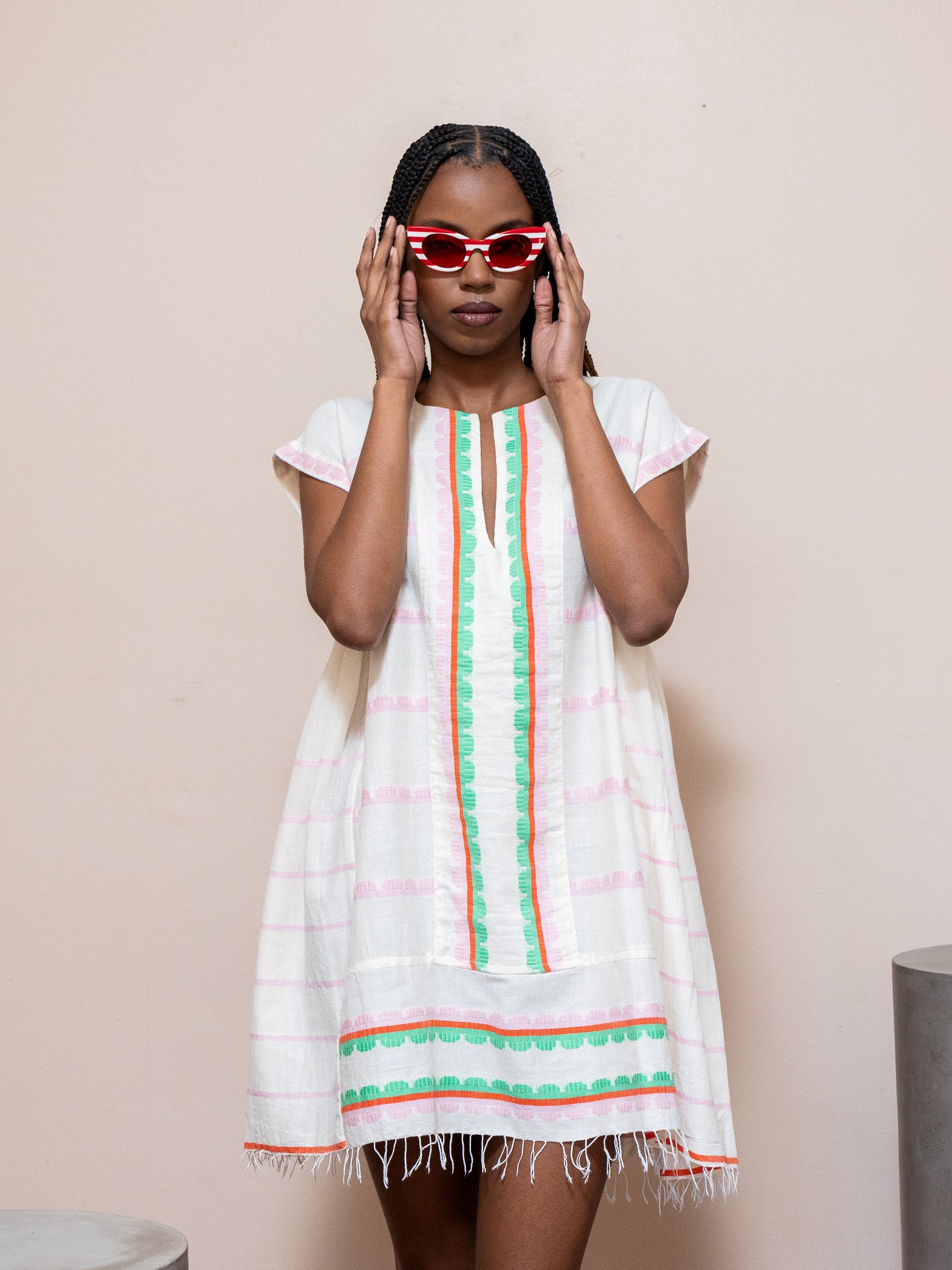 Angelica Sunglasses in Red White Stripes