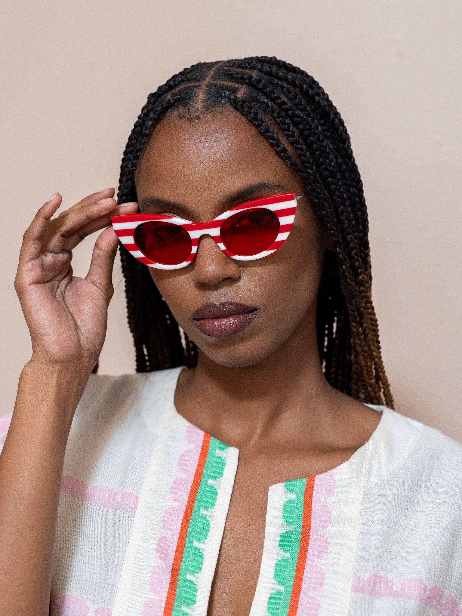 Angelica Sunglasses in Red White Stripes
