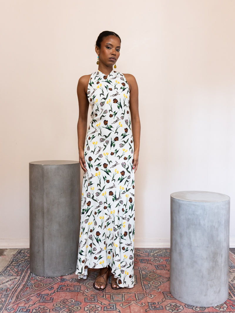 Halter Dress with Tulip and Hares