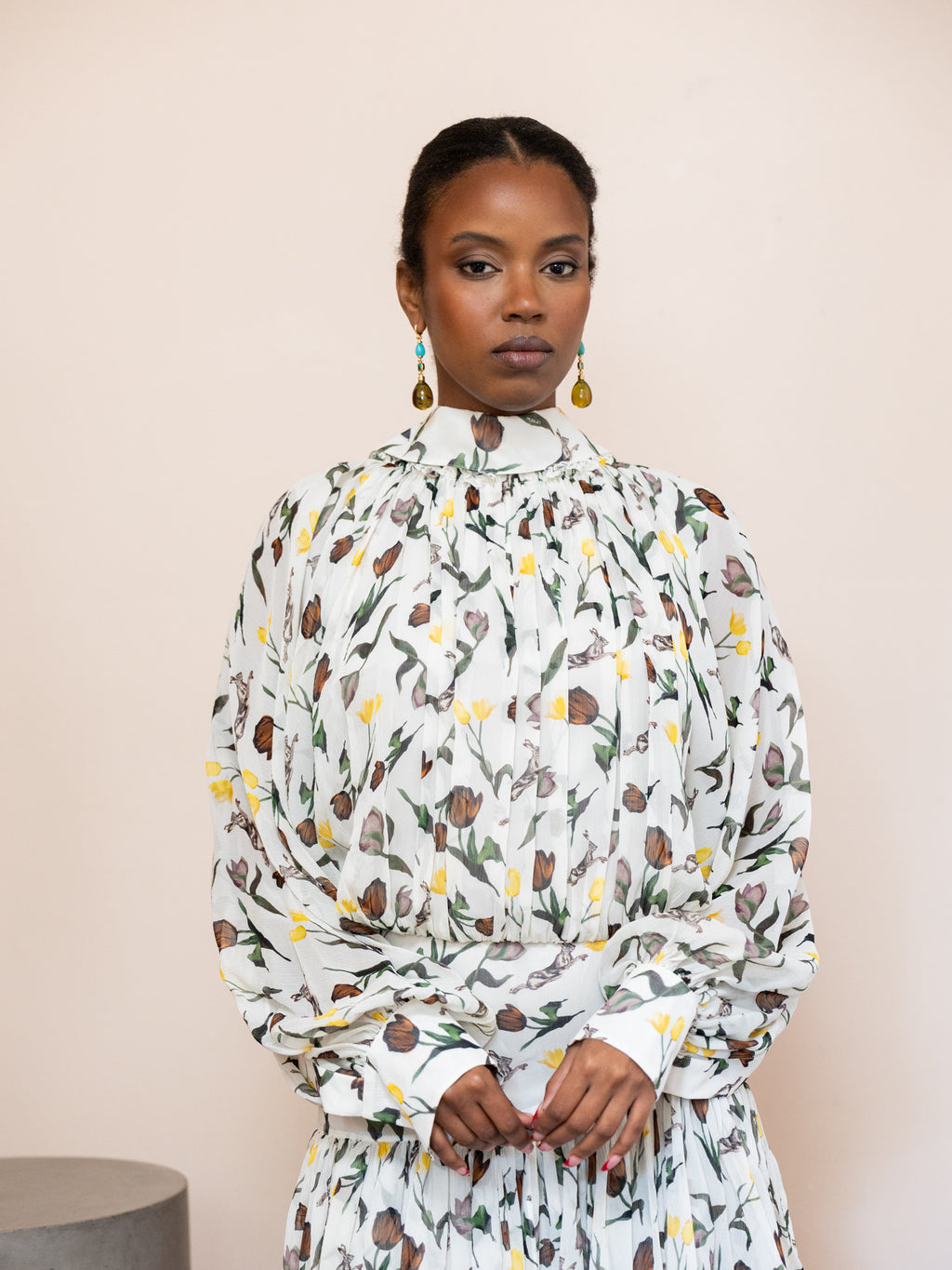 Chiffon Dress with Tulips and Hares