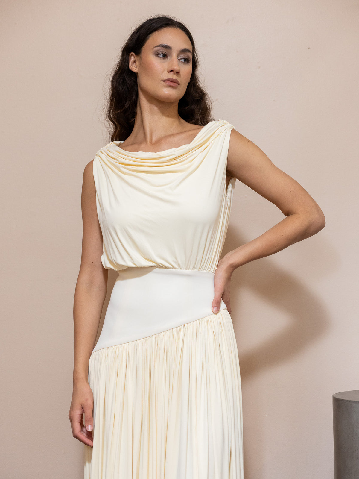 Gwen Drape Dress in Cream