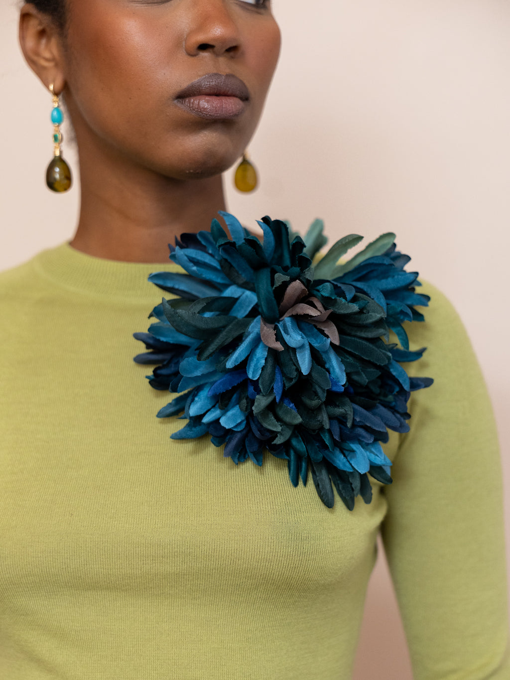 Nicole Silk Anemone Brooch in Bottle Green