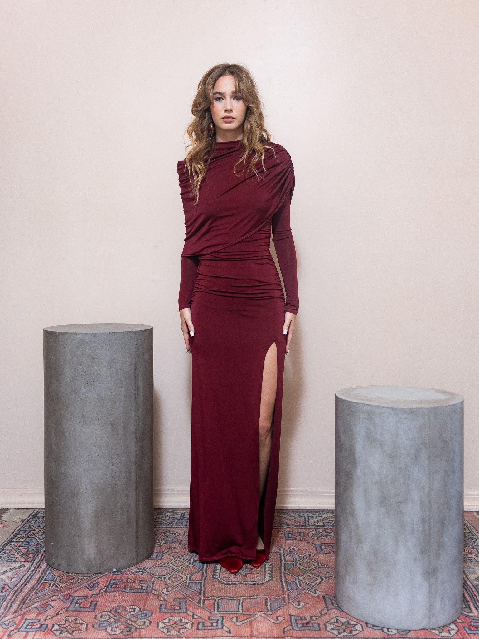 Asymetrical Shawl Draped Gown