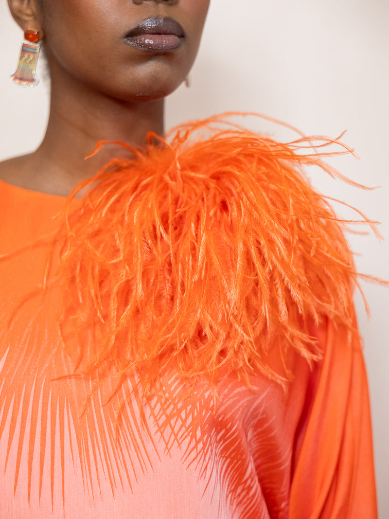 Meryl Ostrich Feather Brooch in Orange