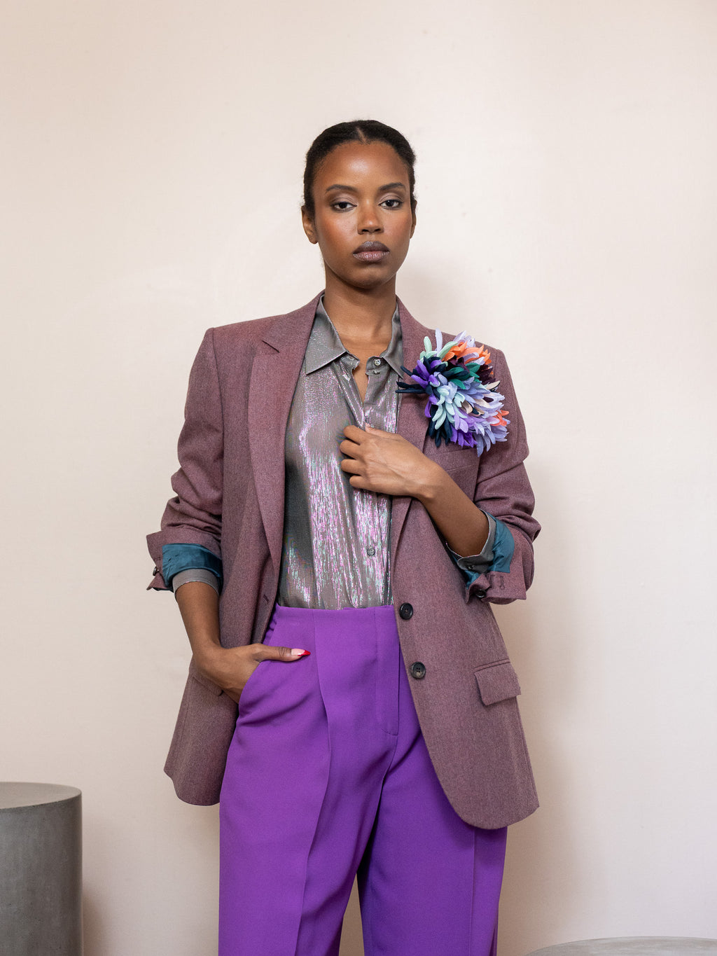 Nico Silk Anemone Brooch in Lavender, Pink, and Mint