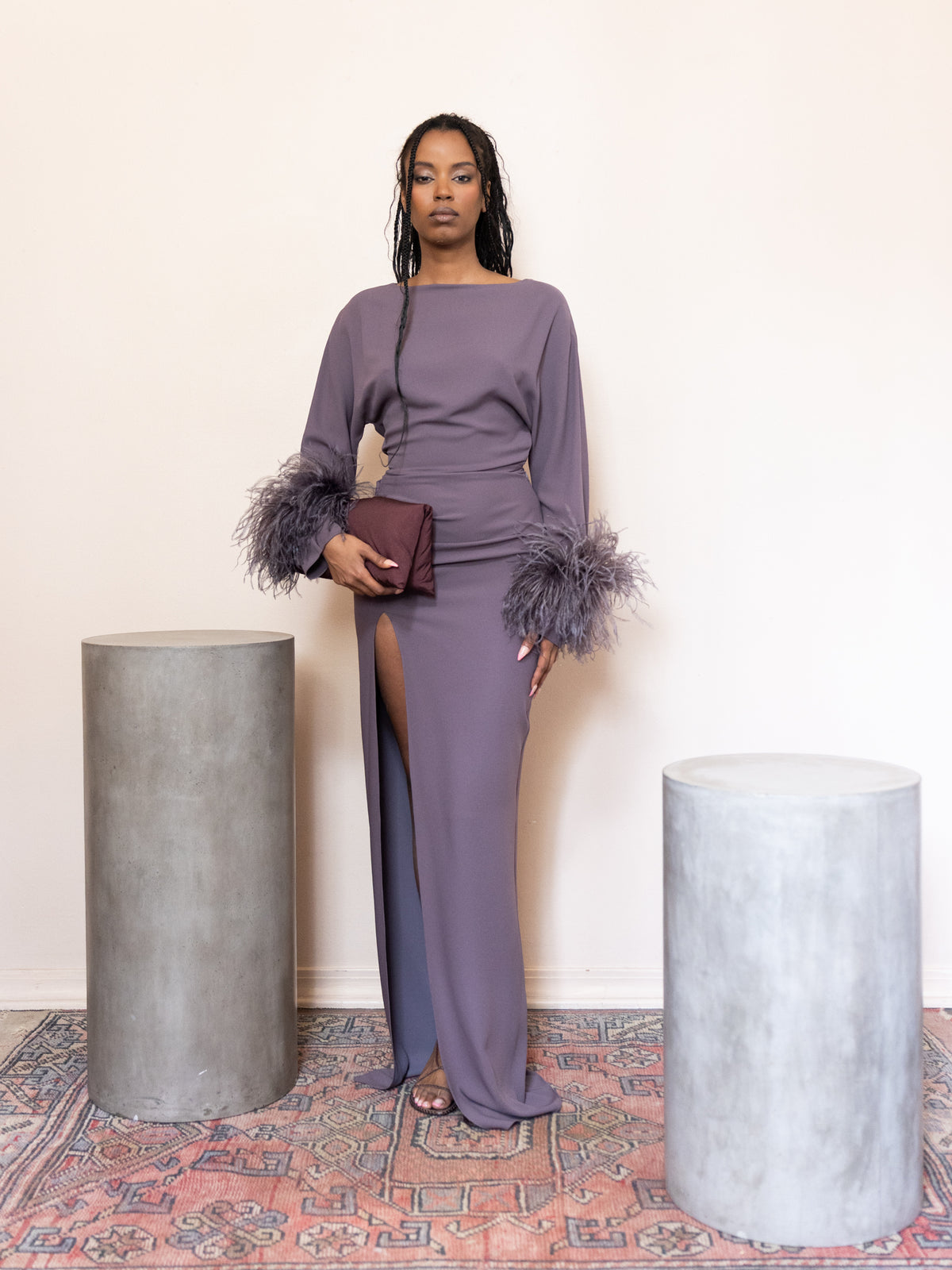 Off the Shoulder Gown with Feathers