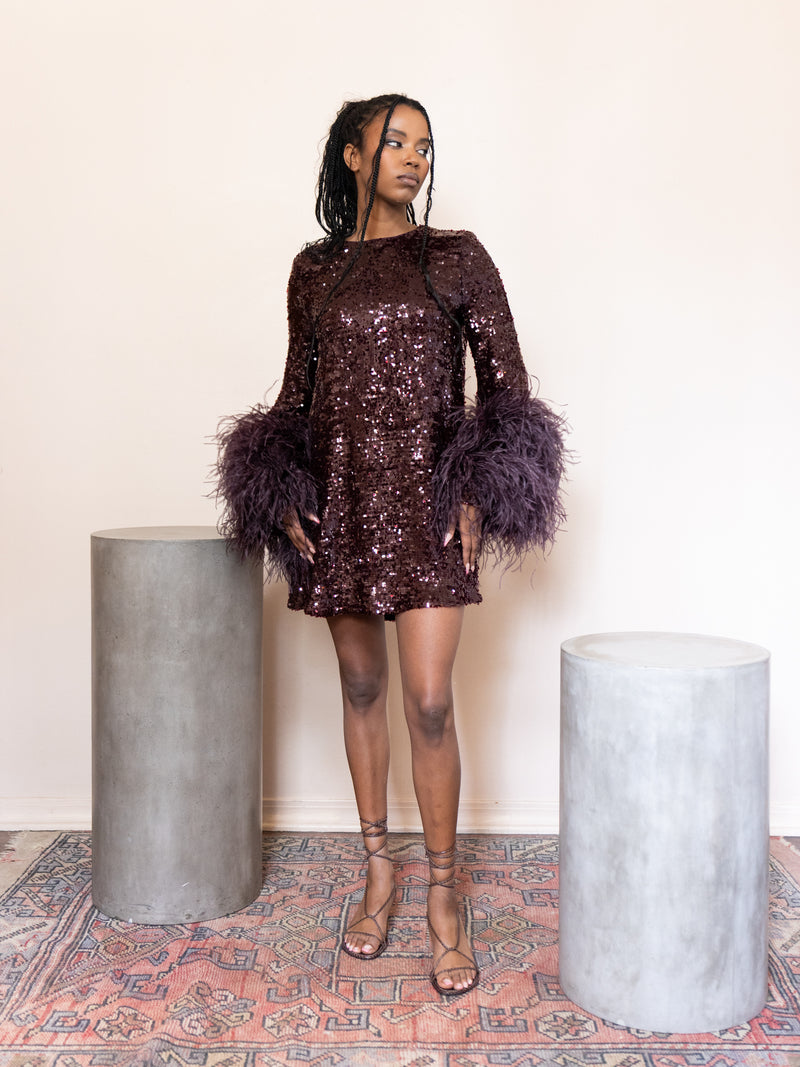 Shift Dress with Feathers