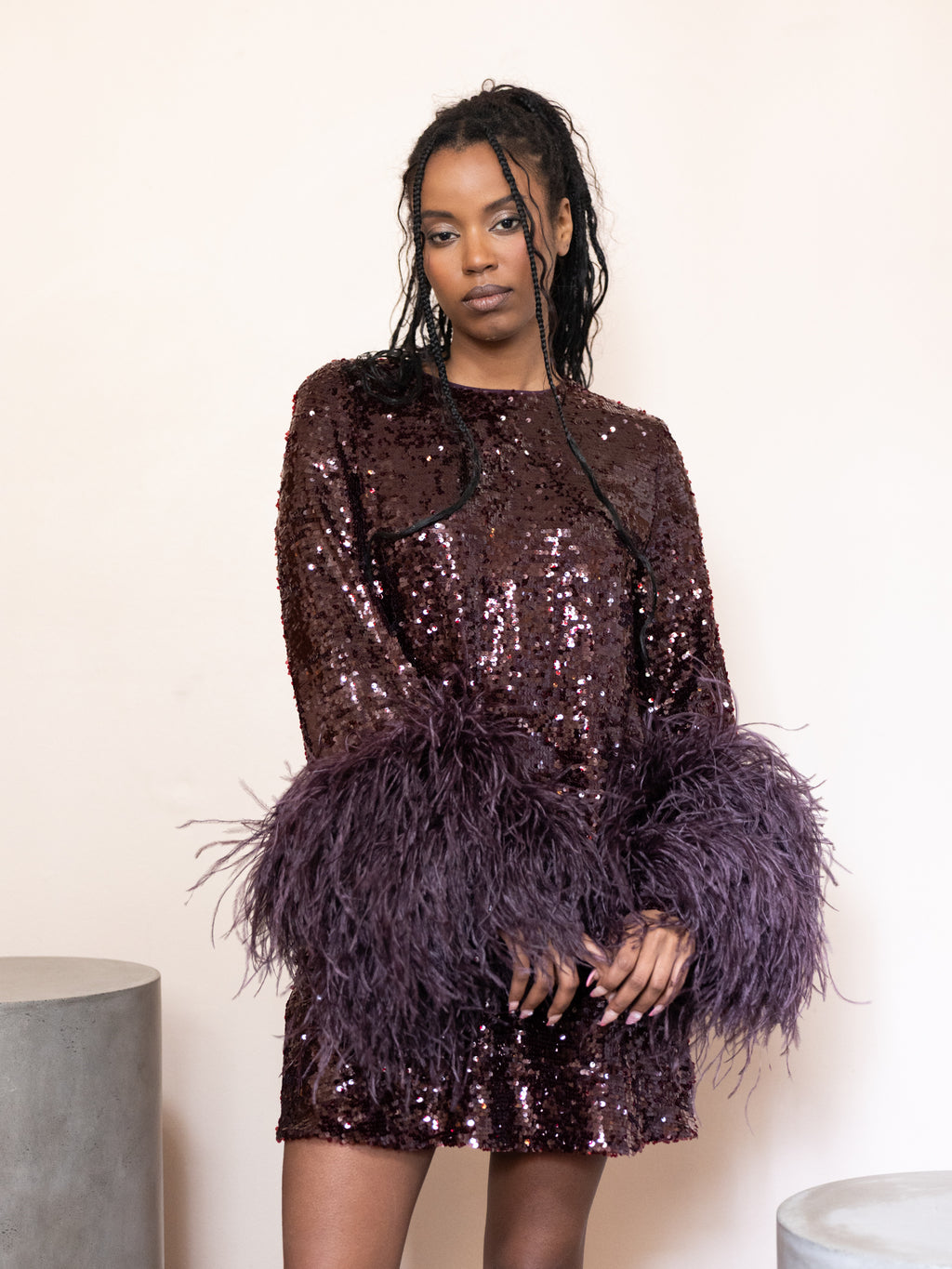 Shift Dress with Feathers