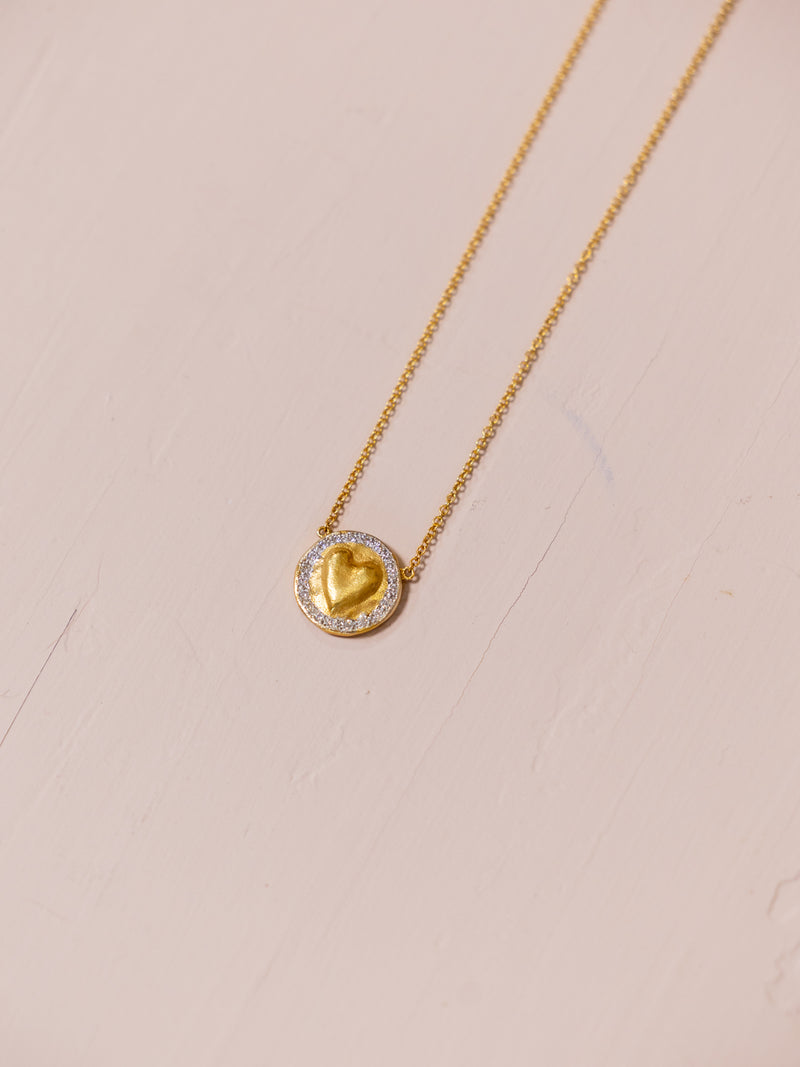 Coin Heart Necklace with Diamonds